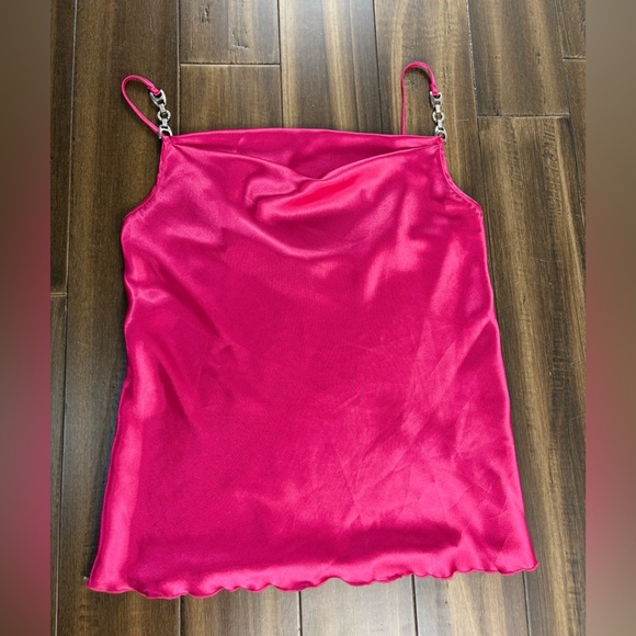 Nicole Miller Tops - Nicole Miller size M Vibrant Pink Cowl Satin Dress w/ adjustable Chain Y2K